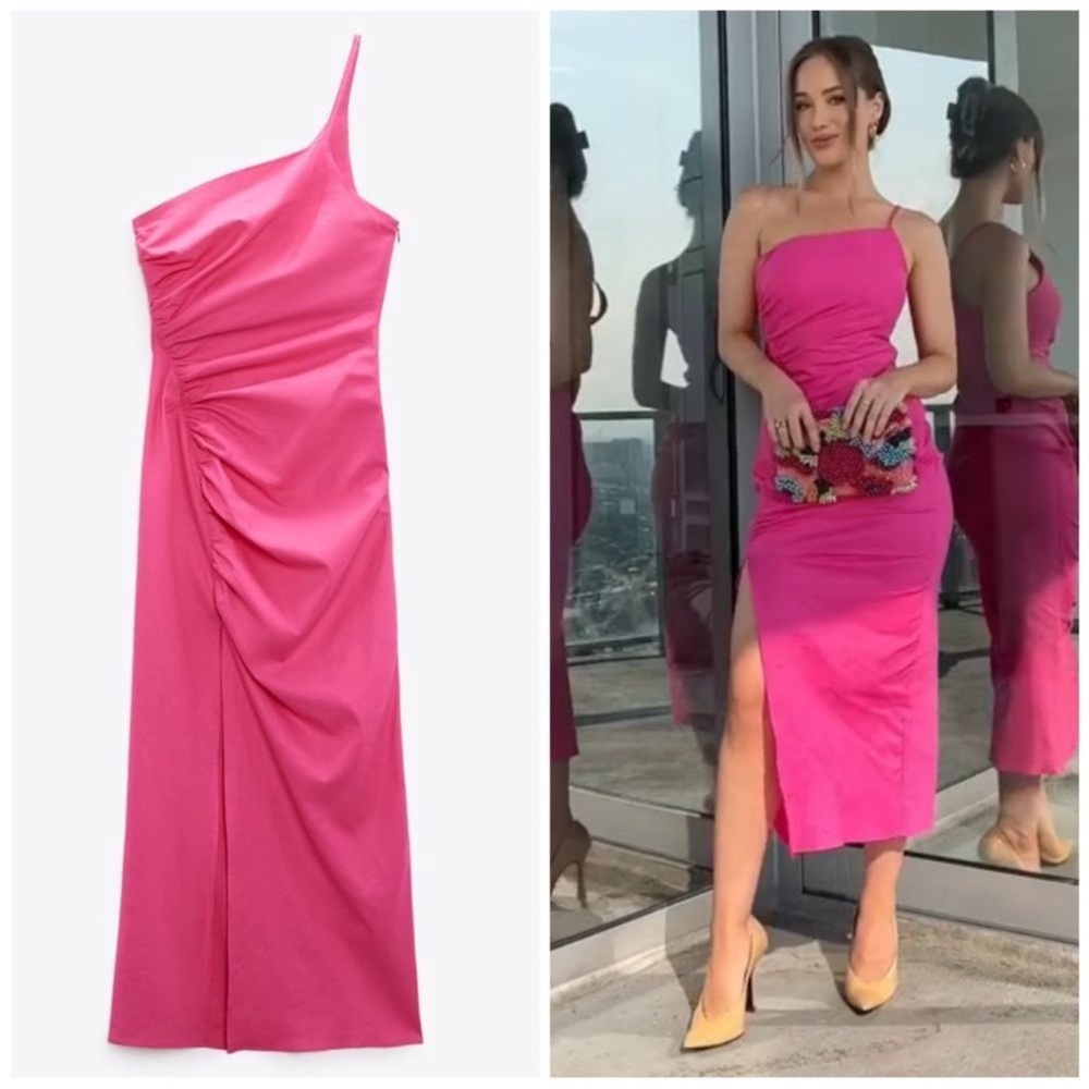 Zara ASYMMETRIC DRAPED LINEN BLEND DRESS